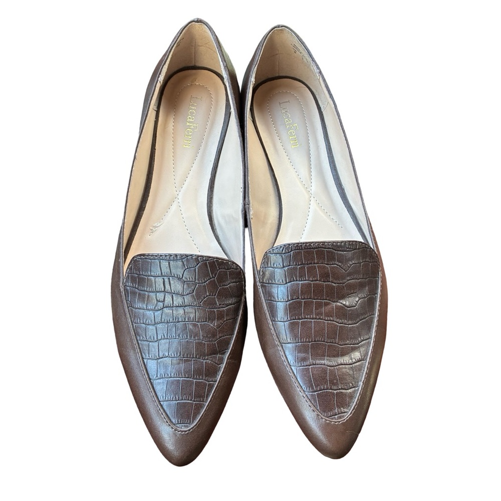 [8] Luca Ferri Loafers Brown Leather – EU 38 – Croc Embossed Toe